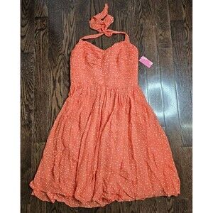 Phoebe For Kay Unger Vintage 100% Silk Coral Halter Midi Dress Womens Sz 12 NEW